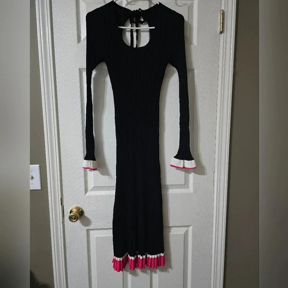 Prabal Gurung Pleated Sweater Sheath Dress, Back Cut-Out, Midi, Colorblock, EUC! - Picture 2 of 13
